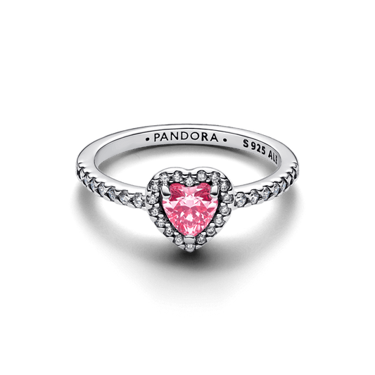 Anel Prata Coracao Rosa Brilhante Elevado