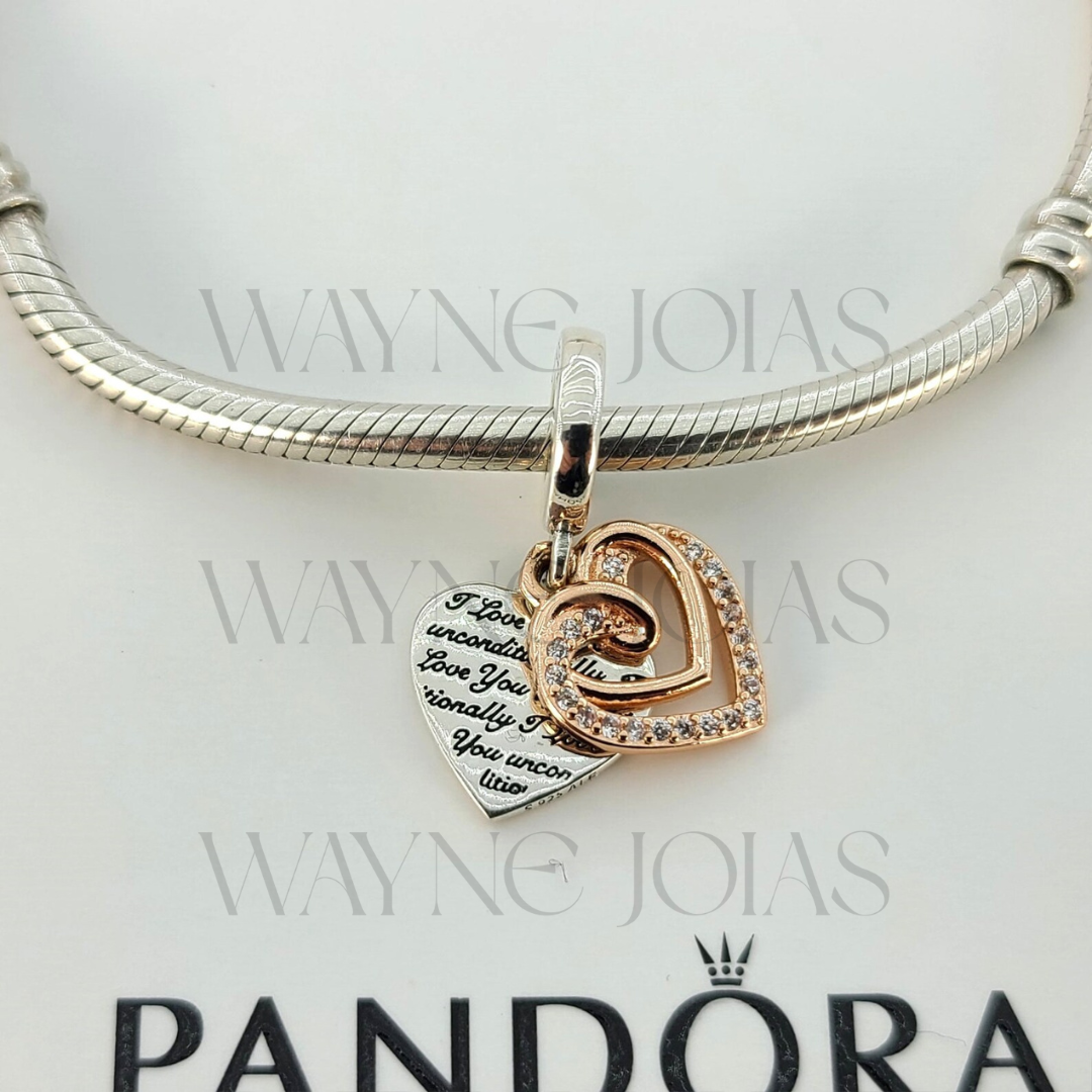 Charm Pendente Duplo Corações Entrelaçados