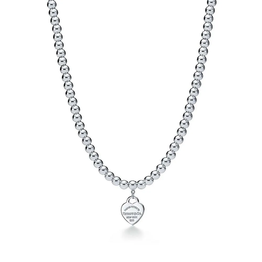 Colar de Contas com Coração Tiffany Blue® em Prata de Lei