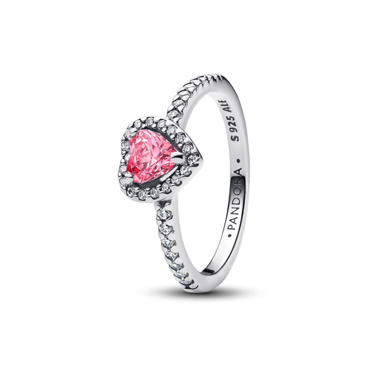 Anel Prata Coracao Rosa Brilhante Elevado