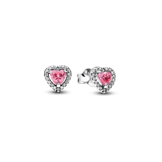 Brinco Prata Coracao Rosa Brilhante Elevado
