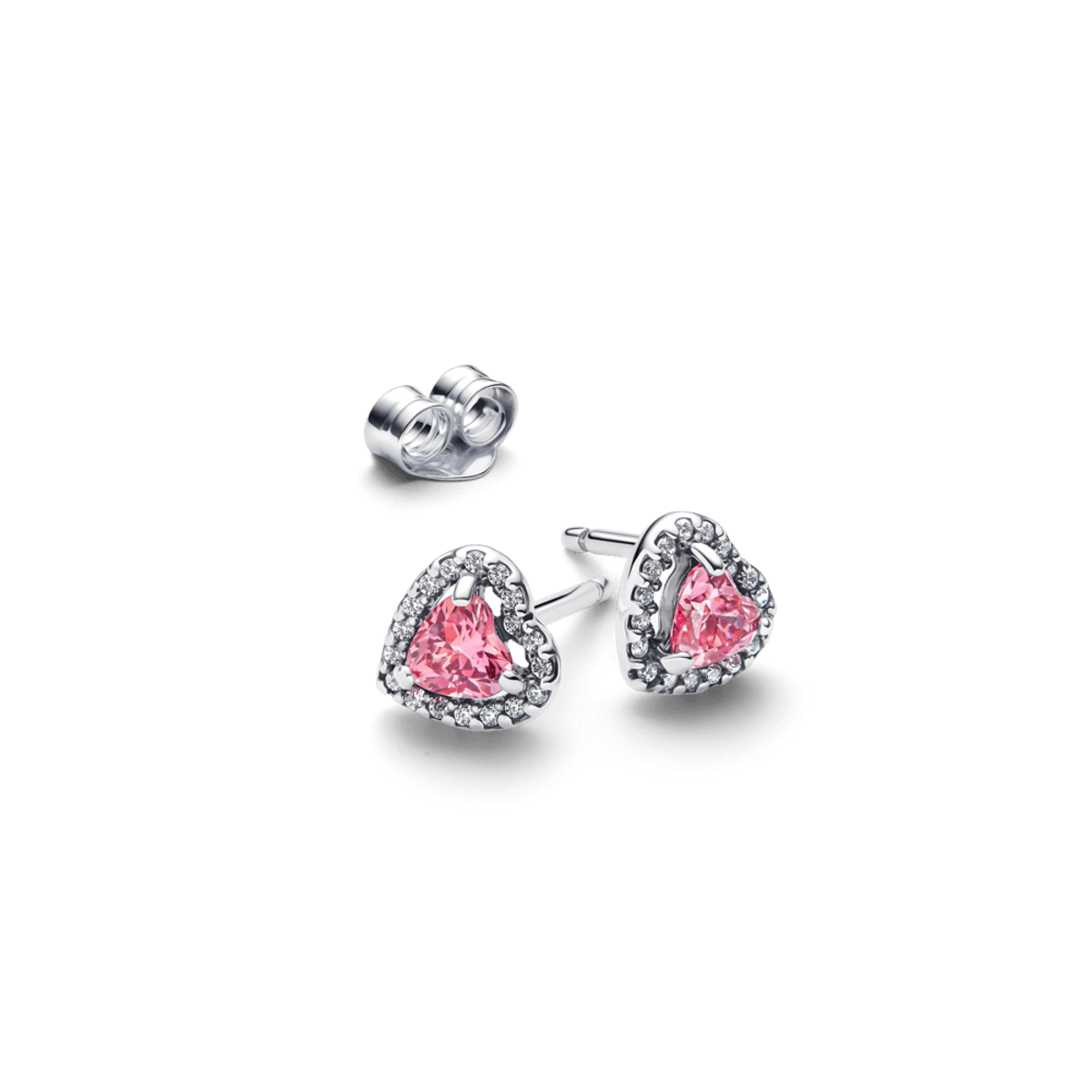 Brinco Prata Coracao Rosa Brilhante Elevado