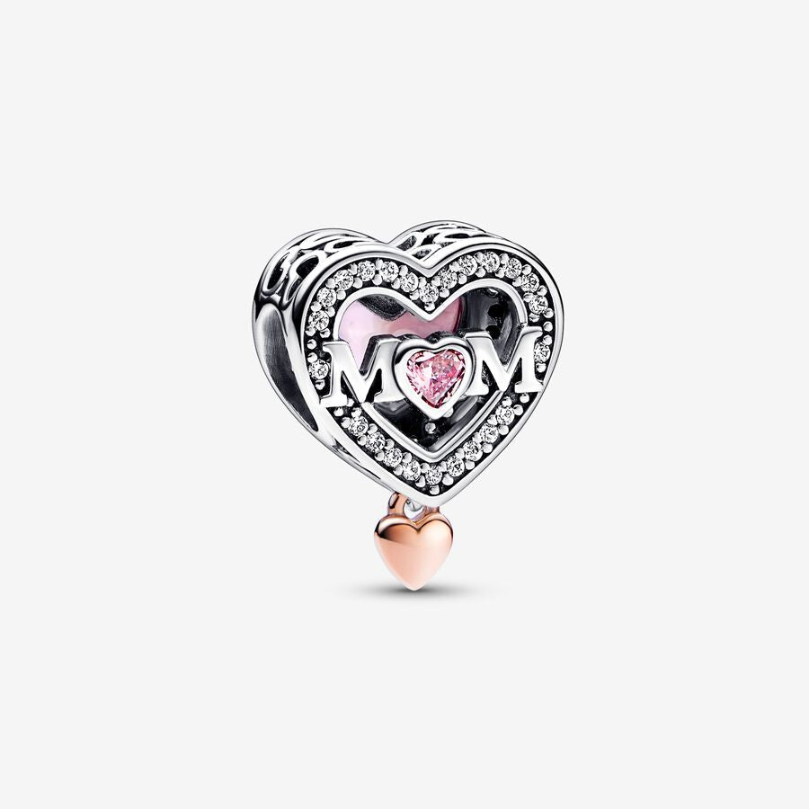 Charm Mãe e coração vazado em dois tons
