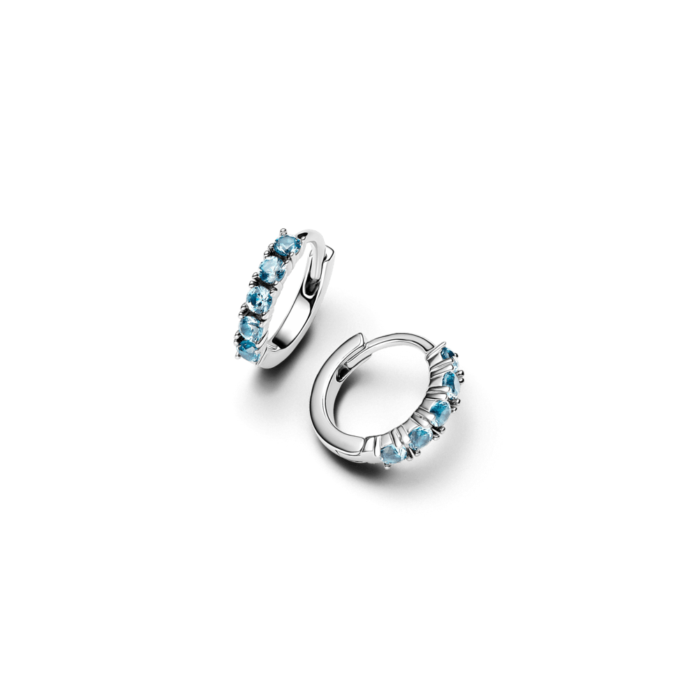Brinco Argola Prata Media Com Cristal Azul