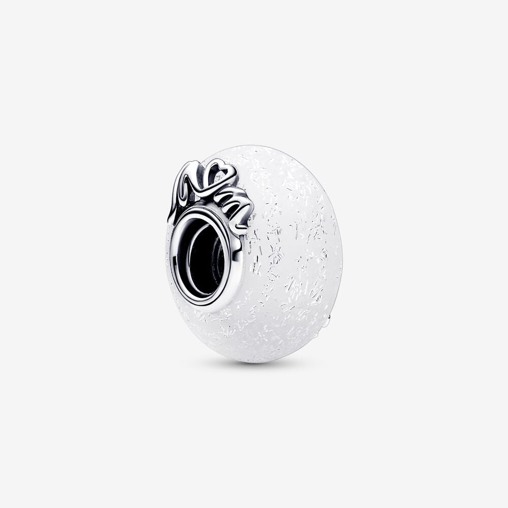 Charm Amor e Mãe Branco Brilhante Murano