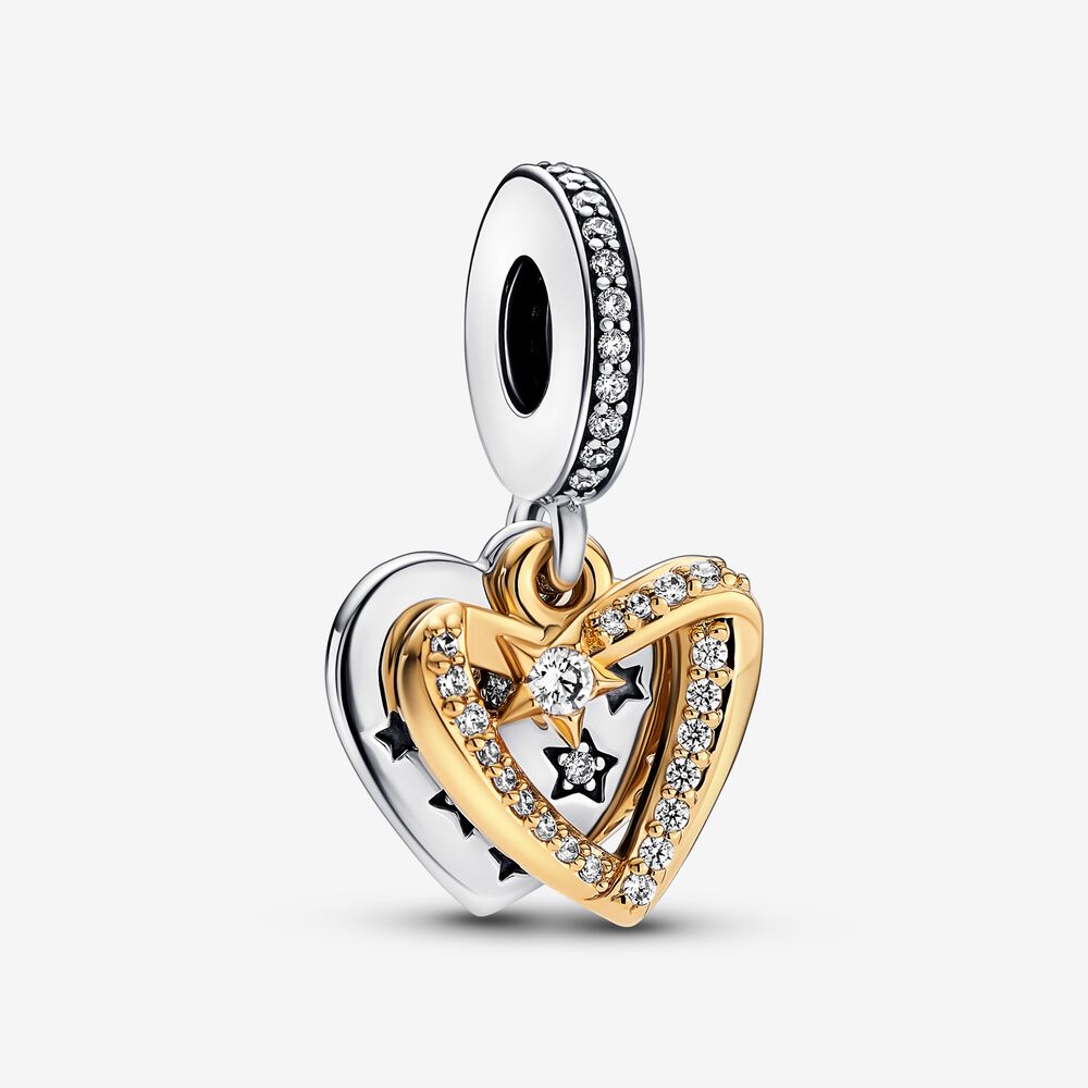 Charm Com Dois Corações de Estrela Cadente