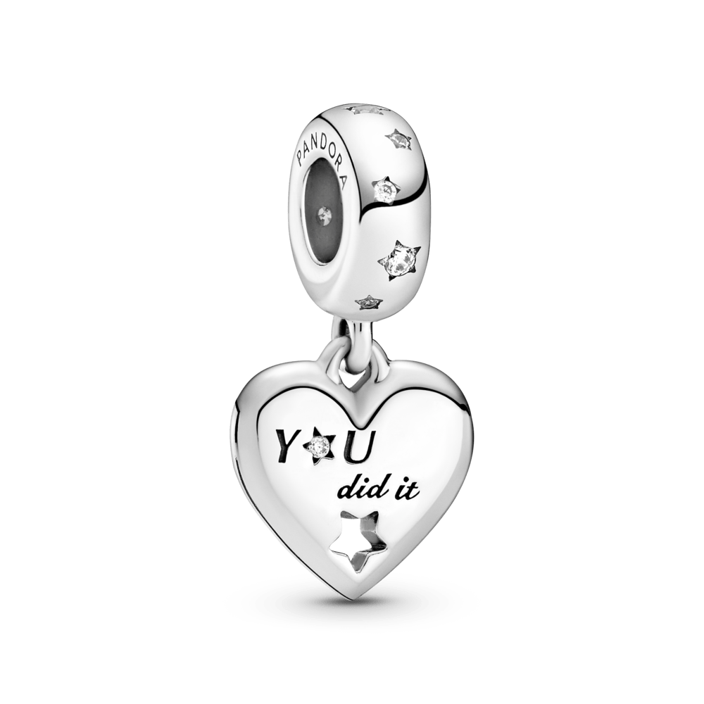 Charm Pendente Parabens Com Coracao e Estrelas Conquista