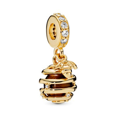 Charm Pendente Colmeia com Pedra Olho de Tigre