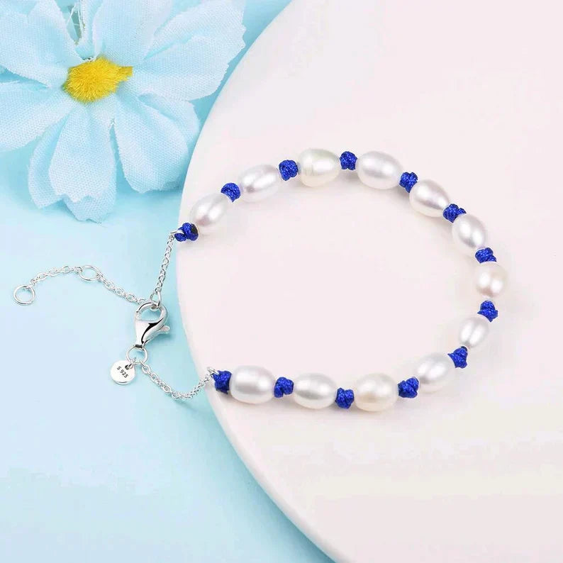 Pulseira de Corrente de Fio Azul de Pérola