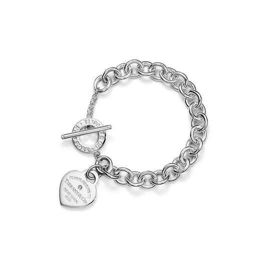 Pulseira com Coração em Prata de Lei com Zirconia  Comprimento de 17,7 cm