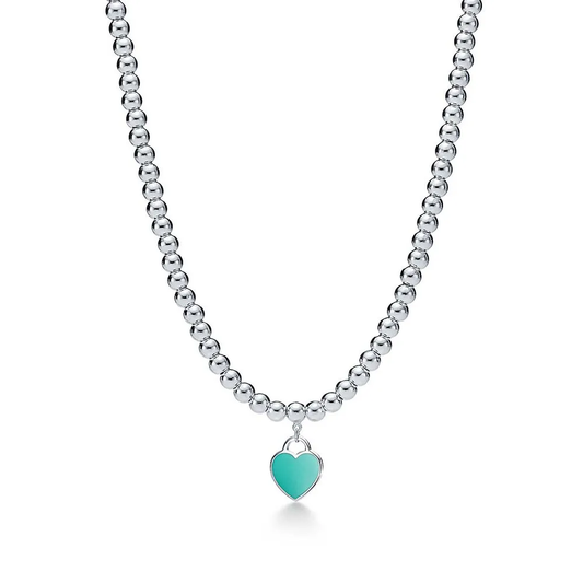 Colar de Contas com Coração Tiffany Blue® em Prata de Lei