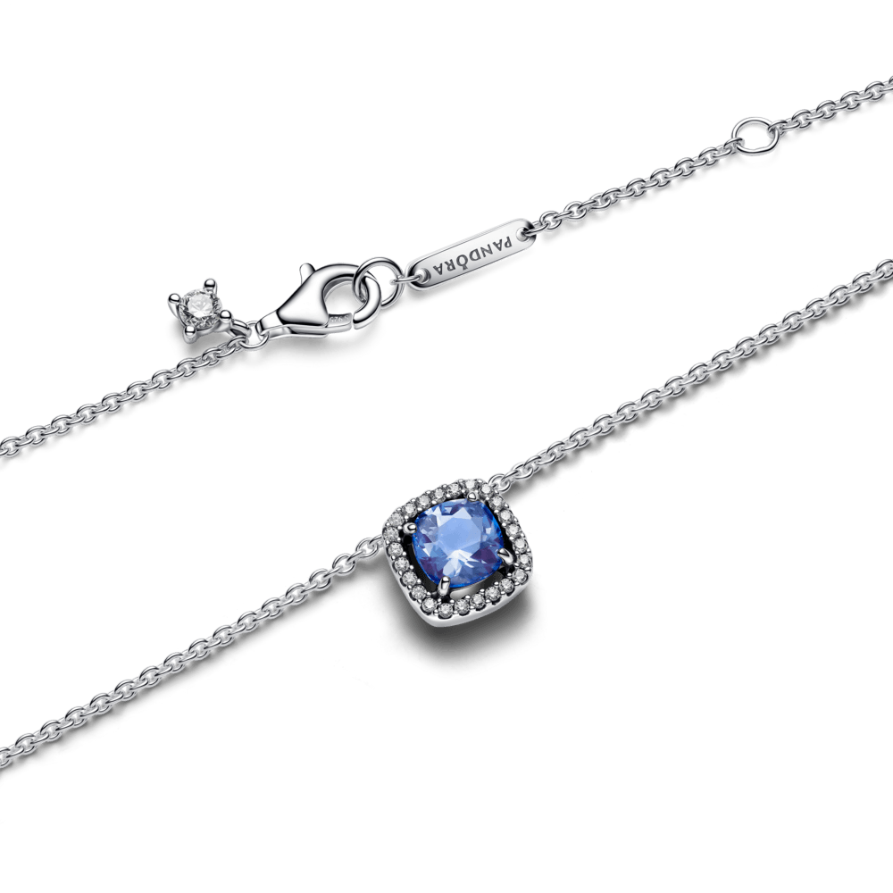 Colar De Prata Pendente Pequeno Quadrado Azul Brilhante